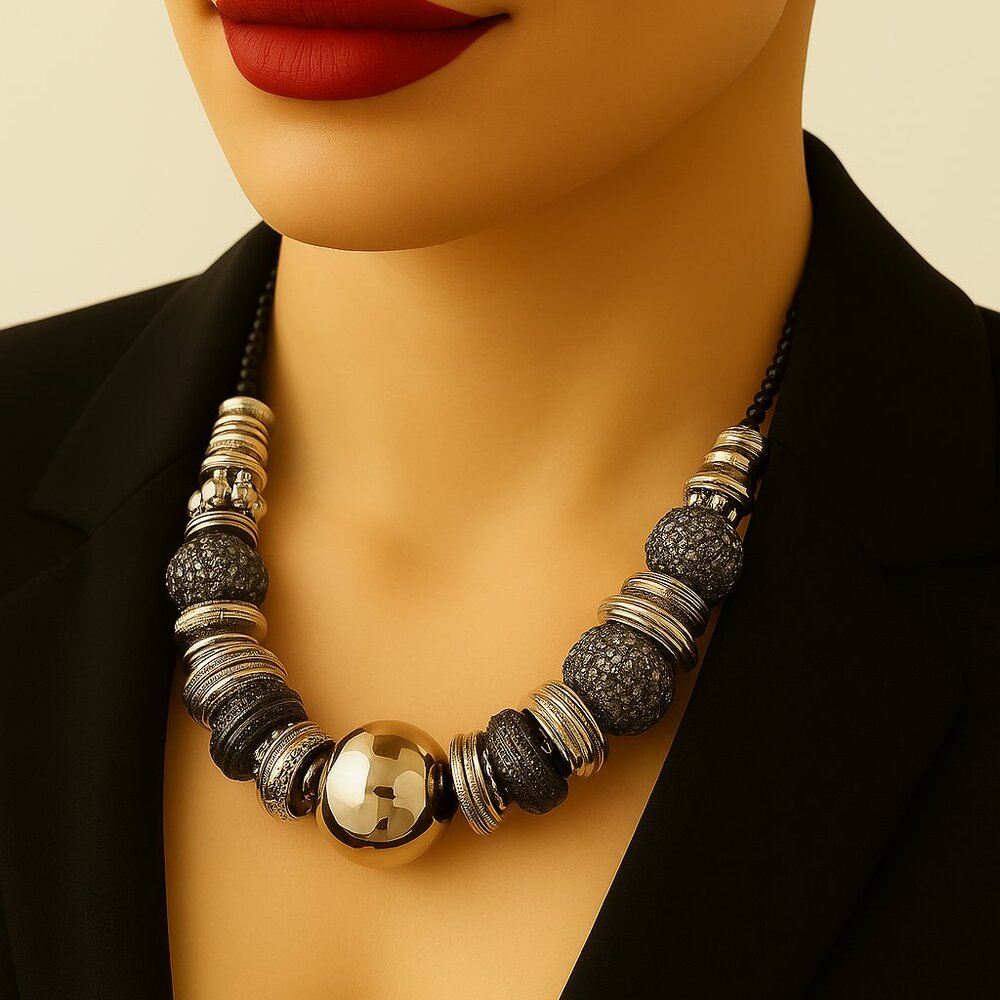 Women Chunky Colprful Beaded Statement Necklace – Bold Elements Fashion Jewelry